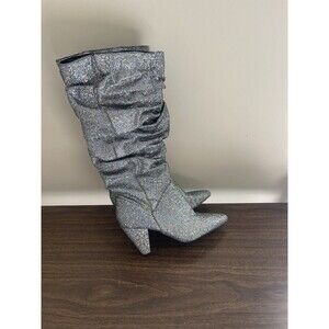 Steve Madden Knee High Mirage Glitter Boots Silver Sparkle Size 9